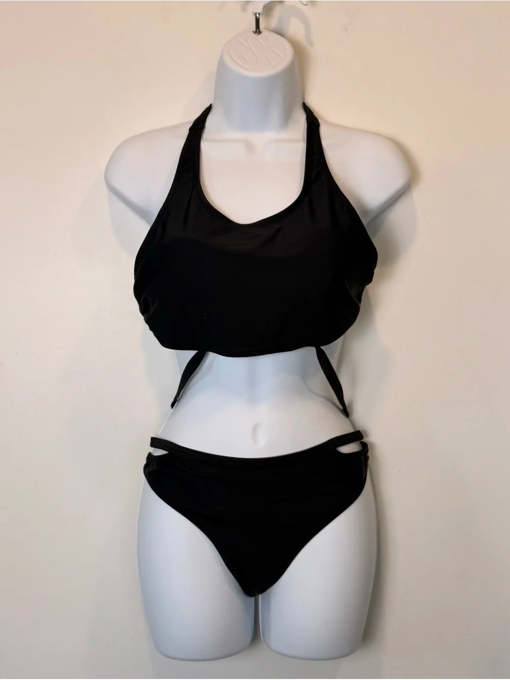 Black Cutout Racerback Bikini Set High Waisted Sport Two Piece Swimsuit Large